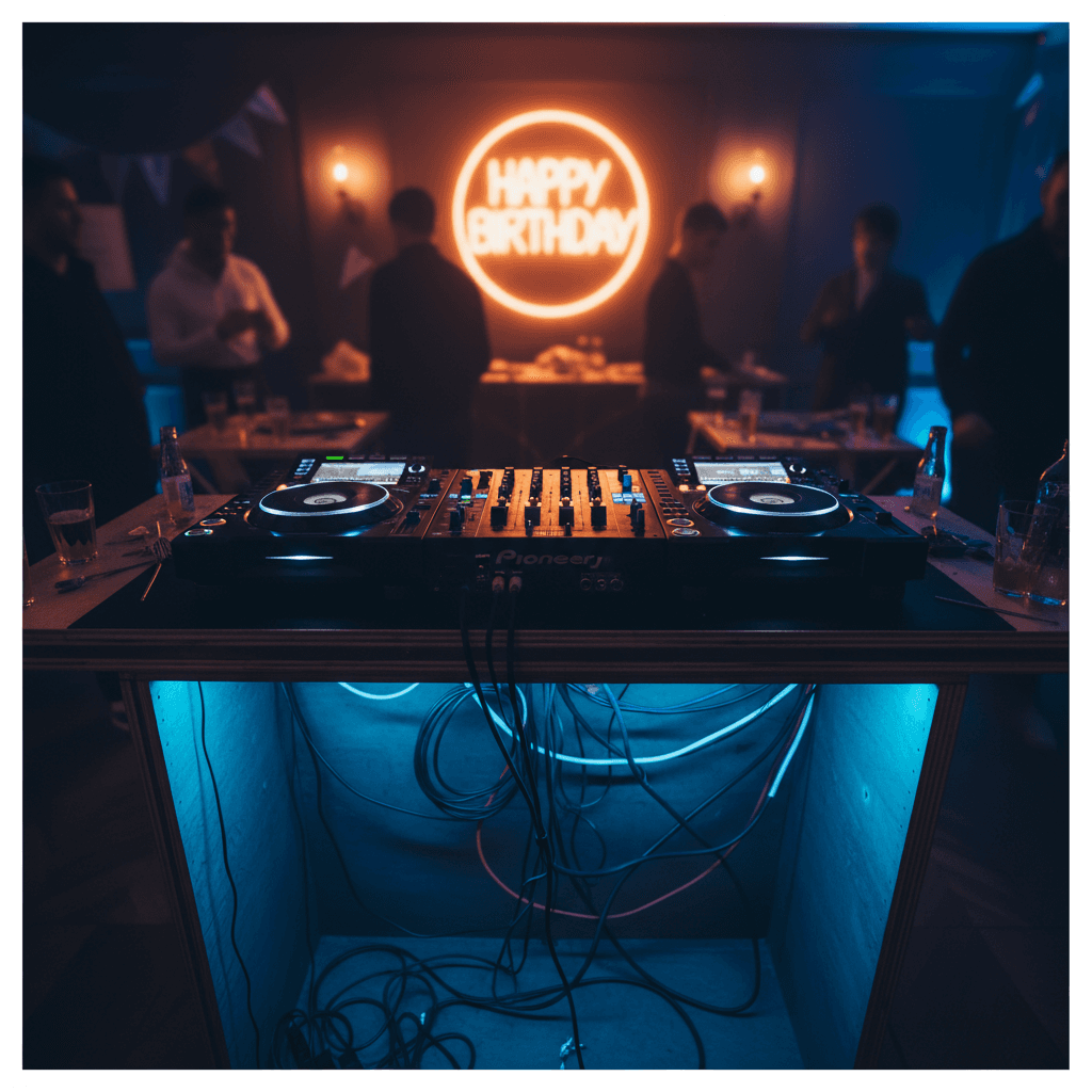 DJ equipment setup ready for a birthday party event
